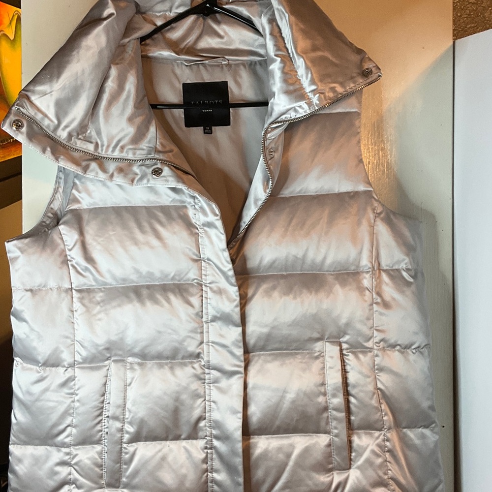 Talbots Shiny Silver Quilted Vest